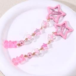 2Pcs Y2k Star Hair Clip Sweet Mini Flower Candy Plastic Bear Crystal Pendant Hairpin Headwear For Girl Metal Barrette Accesories