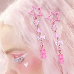 2Pcs Y2k Star Hair Clip Sweet Mini Flower Candy Plastic Bear Crystal Pendant Hairpin Headwear For Girl Metal Barrette Accesories