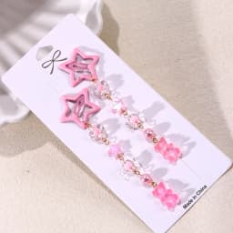 2Pcs Y2k Star Hair Clip Sweet Mini Flower Candy Plastic Bear Crystal Pendant Hairpin Headwear For Girl Metal Barrette Accesories