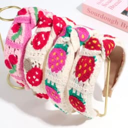 Bohemian Sweet Knitted Flowers With Wide-Brimmed Knotted Headbands, Cute Strawberry Temperament Headbands Pressed Hair
