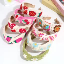 Bohemian Sweet Knitted Flowers With Wide-Brimmed Knotted Headbands, Cute Strawberry Temperament Headbands Pressed Hair