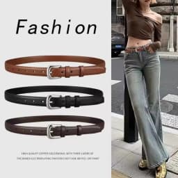 Women's Belt Fashion Pin Buckle Thin Belt Genuine Luxury Soft Belt Women with Cargo Pants Jeans Belts Black PU Leather Belt