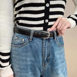 Women's Belt Fashion Pin Buckle Thin Belt Genuine Luxury Soft Belt Women with Cargo Pants Jeans Belts Black PU Leather Belt