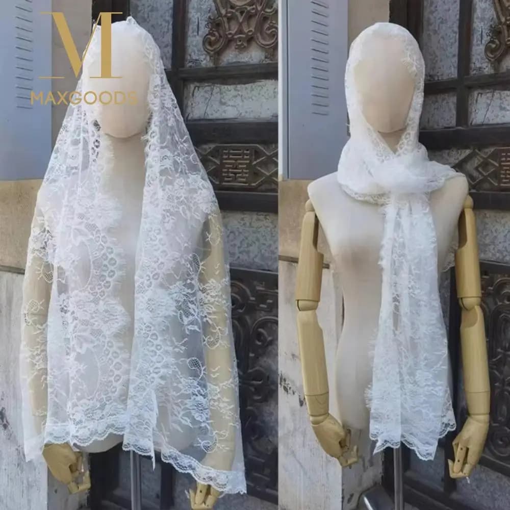 Elegant Lace Women Shawl Black Long Wedding Veils Flower Bride Head Covering Mantilla