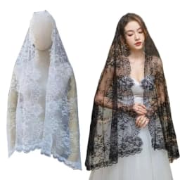 Elegant Lace Women Shawl Black Long Wedding Veils Flower Bride Head Covering Mantilla