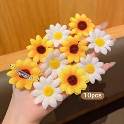 10pcs Girl Hair Clips Daisy and Sunflower Designs Mixed Color Polyester Flower Hair Accessories for Daily Casual Wear Hairpin