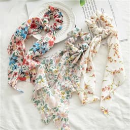 Fashion Pastoralism Print Long Ribbon Scrunchies Hair Ribbon For Women Elastic Hairband Girl Horsetail Hair Ties Hair Accessorie