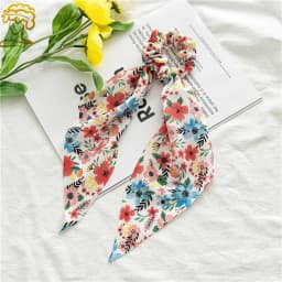 Fashion Pastoralism Print Long Ribbon Scrunchies Hair Ribbon For Women Elastic Hairband Girl Horsetail Hair Ties Hair Accessorie
