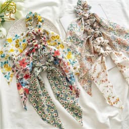 Fashion Pastoralism Print Long Ribbon Scrunchies Hair Ribbon For Women Elastic Hairband Girl Horsetail Hair Ties Hair Accessorie