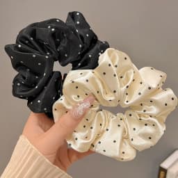 1/3 Pcs Black White Polka Dot Satin Scrunchies for Women Large Round Ruffles Hair Band Gentle Elegant Hair Ties Head Accessories