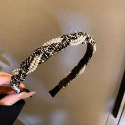 Korean Luxury Fabric Imitation Pearl Headbands for Women Twisted Super Shiny Leaf Full Rhinestones Hair Hoop Trendy Accessories