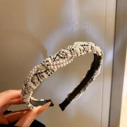 Korean Luxury Fabric Imitation Pearl Headbands for Women Twisted Super Shiny Leaf Full Rhinestones Hair Hoop Trendy Accessories