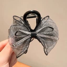 Mesh Bow Rhinestones Hair Clip for Women Elegant Hair Clamp Fashion Girl Ponytail Clip Hair Accessories