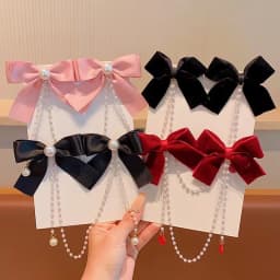 New Elegant Pearl Bow Tassel Hair Clips Women Fashion Solid Velvet Hair Claw Children Princess Hairpins Hair Accessories