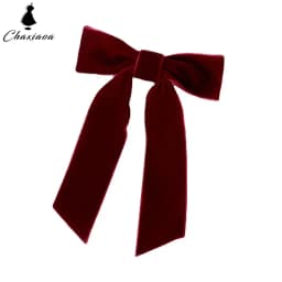 Burgundy Velvet Hair Bow Clip - Oversized Crushed Velvet Ribbon with Silver Pin Back | Elegant Hair Accessories for Women