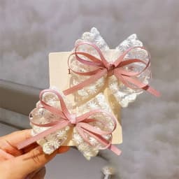 2Pcs/set Korean Lace Bow Children's Little Girl Temperament Lace Hairpin Heavy Handmade High-end Headgear Hair Clip