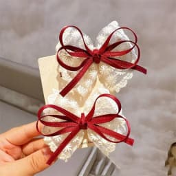 2Pcs/set Korean Lace Bow Children's Little Girl Temperament Lace Hairpin Heavy Handmade High-end Headgear Hair Clip