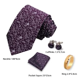 Necktie Ring For Men Luxury Tie Handkerchief Cufflinks With Gold Metal Ring Suit Paisley Red Tie For Wedding 8cm Man Accessories