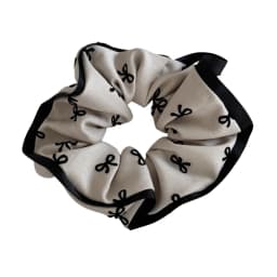 Elegant Bow Printed Scrunchies Women College Student Girls Elastic Hair Bands Black Gray Hair Ropes Fashion Ponytail Headbands