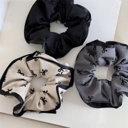 Elegant Bow Printed Scrunchies Women College Student Girls Elastic Hair Bands Black Gray Hair Ropes Fashion Ponytail Headbands