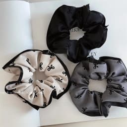 Elegant Bow Printed Scrunchies Women College Student Girls Elastic Hair Bands Black Gray Hair Ropes Fashion Ponytail Headbands