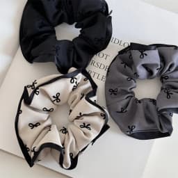 Elegant Bow Printed Scrunchies Women College Student Girls Elastic Hair Bands Black Gray Hair Ropes Fashion Ponytail Headbands
