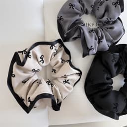 Elegant Bow Printed Scrunchies Women College Student Girls Elastic Hair Bands Black Gray Hair Ropes Fashion Ponytail Headbands