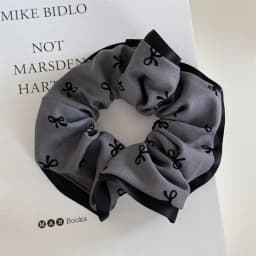 Elegant Bow Printed Scrunchies Women College Student Girls Elastic Hair Bands Black Gray Hair Ropes Fashion Ponytail Headbands
