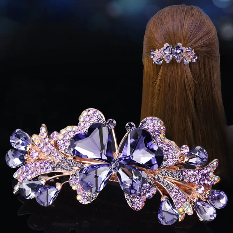 New Korean Colorful Crystal Butterfly Spring Hairpin Zircon Alloy Top Clip Horizontal Clip Elegant Women's Fashion Hair Jewelry