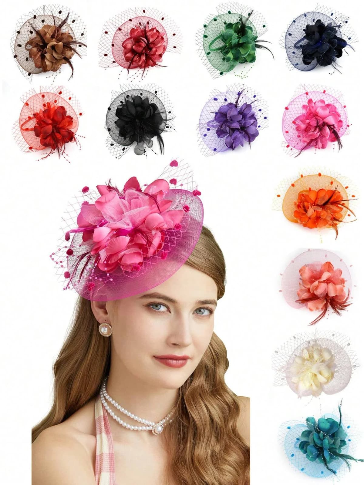 1pc Fascinators Hats For Women Girls Kentucky Derby Flowers Hair Clip Headband Tea Party Cocktail Wedding