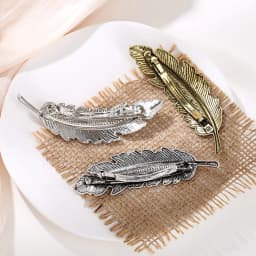 Vintage Feather Leaf Shaped Hair Clip Metal Spring Barrettes Women Girls Ponytail Holder Hairpins Party Wedding Daily Headwear