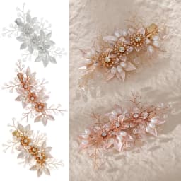White Flower Hairpins Side Clips Gold Color Alloy Leaf Hairclips Pearls Headpieces Bride Wedding Party Hair Jewelry Accessories
