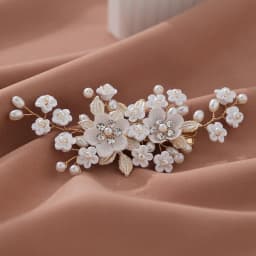 White Flower Hairpins Side Clips Gold Color Alloy Leaf Hairclips Pearls Headpieces Bride Wedding Party Hair Jewelry Accessories