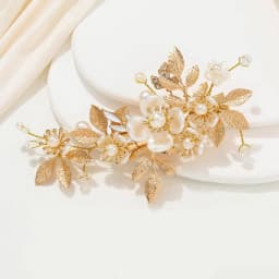 White Flower Hairpins Side Clips Gold Color Alloy Leaf Hairclips Pearls Headpieces Bride Wedding Party Hair Jewelry Accessories