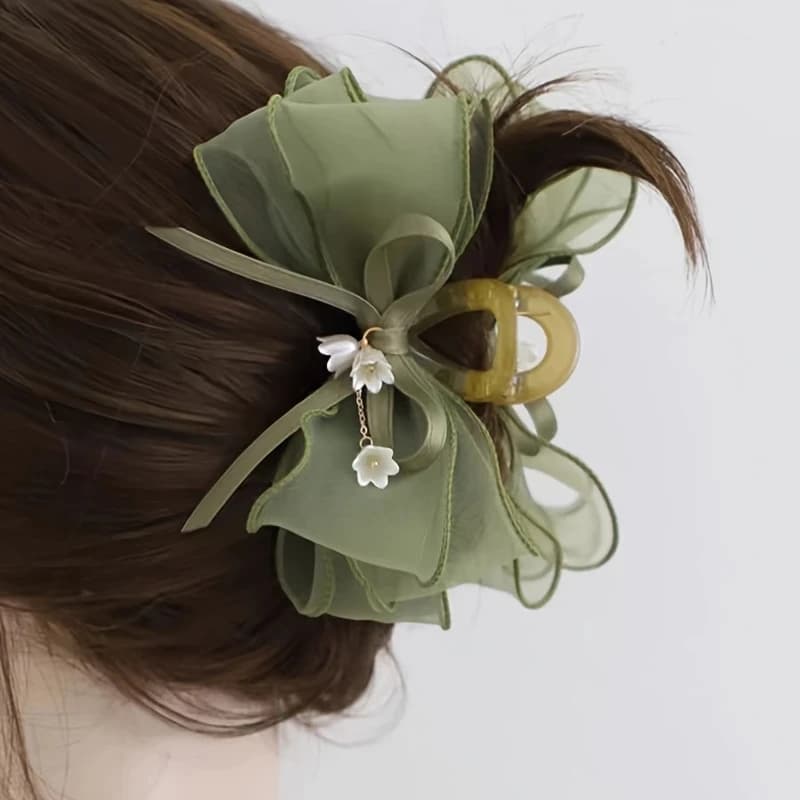 1pc Forest System Bow Hair Clip Lily of the Valley Floral Shark Clip for Women Super Sensen Hairpin Elegant Hair Accessories