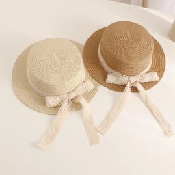 Cute Bow Lace Girls Straw Hat Spring Summer Breathable Sunshade Kids Sun Hat Outdoor Travel UV Protection Children Panama Cap