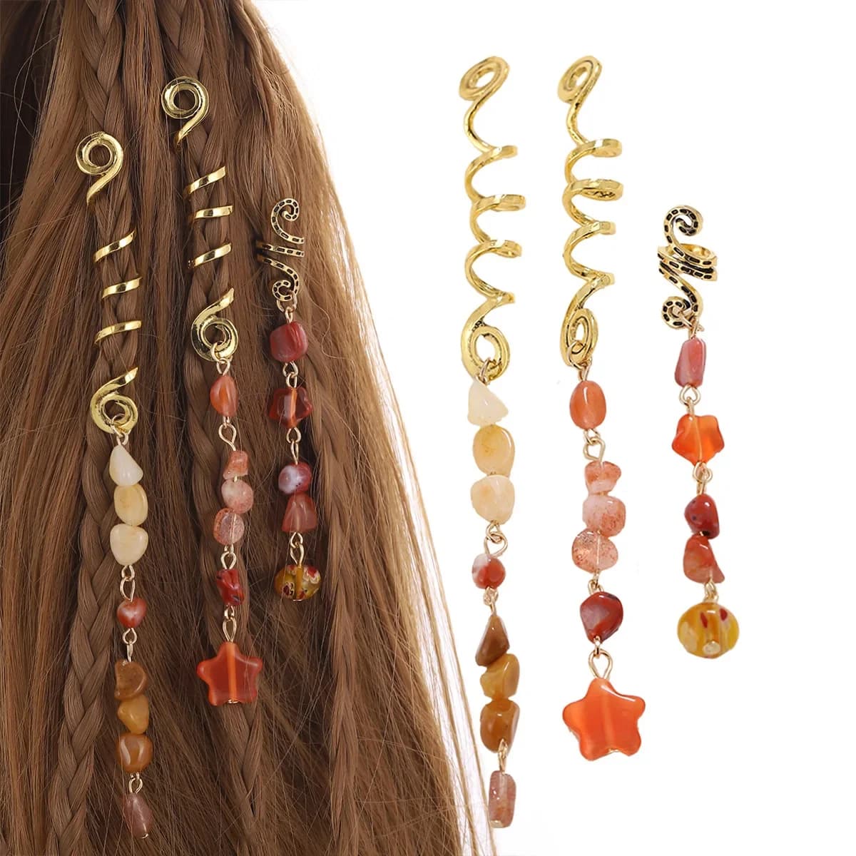 Personality exaggerated serpentine braid loop natural stone pendant hair accessories ethnic wind dreadlocks hair clip