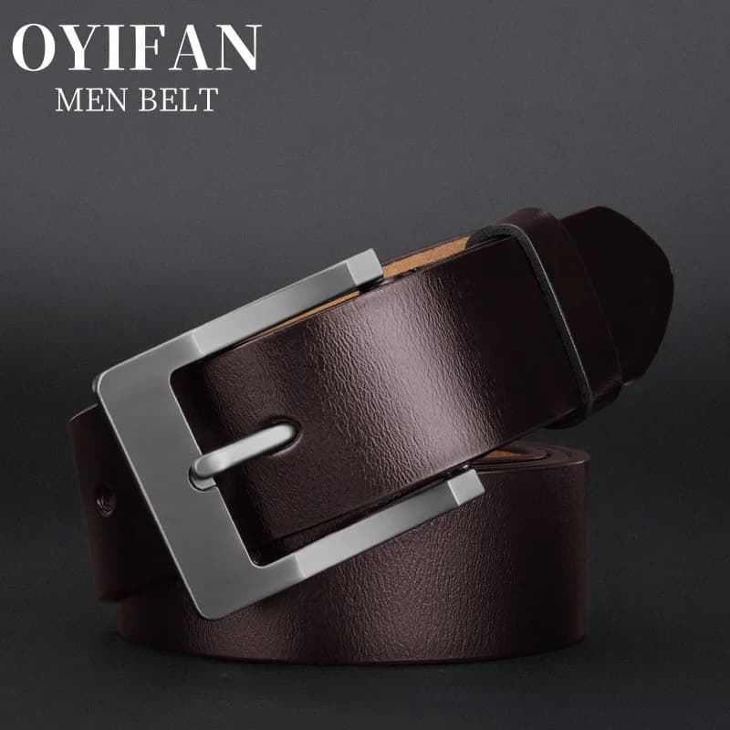 OYIFAN Men's Genuine Leather Belt - High-Quality Cowhide Leather Pin Buckle Belt with Alloy Clasp, Premium Men's Cowboy Belt