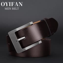 OYIFAN Men's Genuine Leather Belt - High-Quality Cowhide Leather Pin Buckle Belt with Alloy Clasp, Premium Men's Cowboy Belt