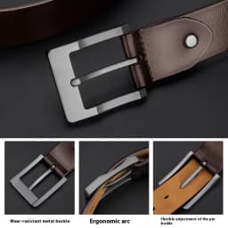 OYIFAN Men's Genuine Leather Belt - High-Quality Cowhide Leather Pin Buckle Belt with Alloy Clasp, Premium Men's Cowboy Belt