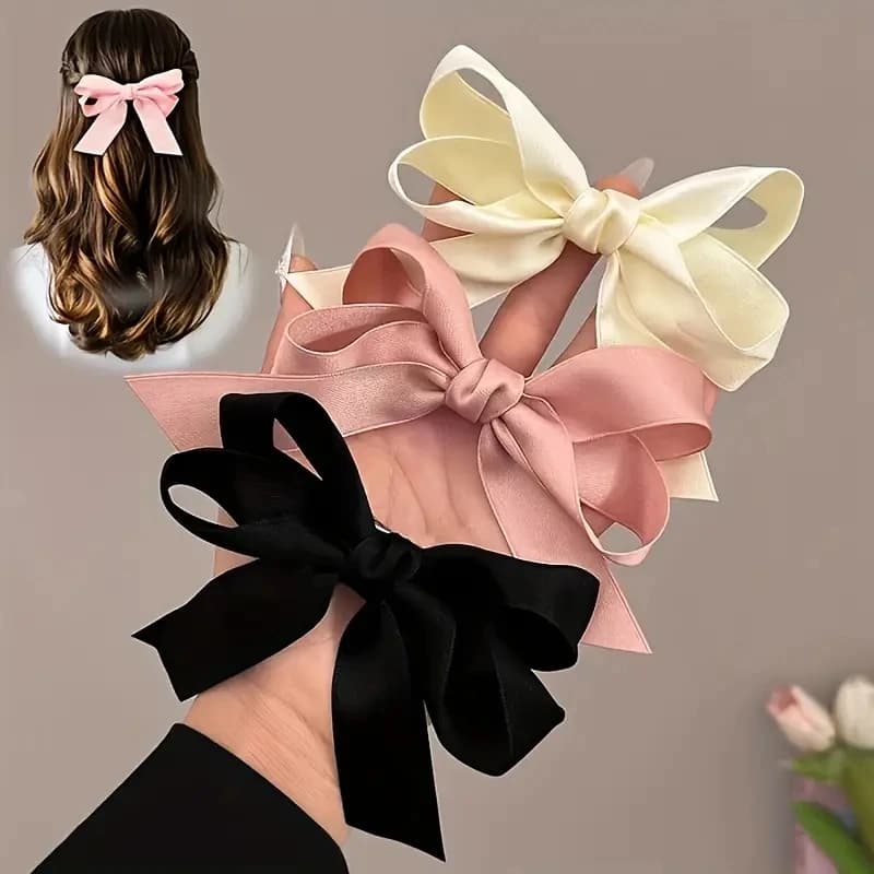 3pcs Fashionable Cute Fabric Hair Bow Ribbon Hair Clips and Headwear for Women Black White Bow Top Clip Elegant Hair Accessories