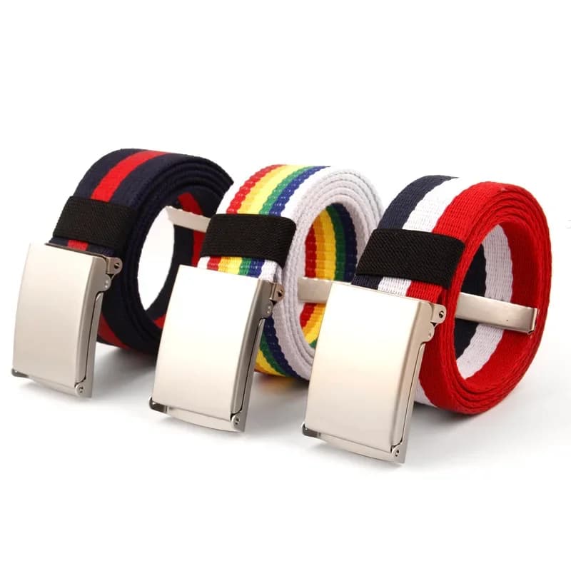 Fashion Canvas Belts Men Women Waist Belt Metal Buckle Belt Top Quality Unisex Rainbow Waistband Jeans Accessories 100-140cm