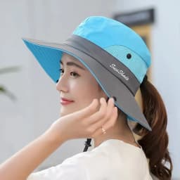 Women's Outdoor Large Brim Ponytail Fishing Hat with Quick Drying and Sun Protection, Perfect for Beach Traveling and Cycling