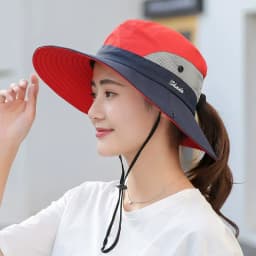 Women's Outdoor Large Brim Ponytail Fishing Hat with Quick Drying and Sun Protection, Perfect for Beach Traveling and Cycling