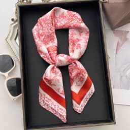 Imitation Silk Red Print Square Scarf For Women, Bandana Spring/Summer Luxury Scarf,Hair Head Band For Dressing Up Your Look
