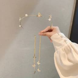 New pearl diamond butterfly fringe headband design sense hand-made alloy headband Sensens superior sense headwear