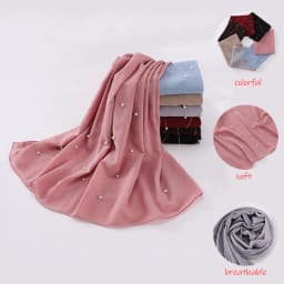 Plain Pearl Bubble Rhinestone Chiffon Shawl Scarf High Quality Shimmer Beads Headband Wrap Foulard Muslim Hijab