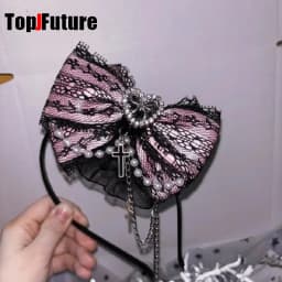 Heavy Industry Gothic Lolita Cosplay Black Pink Lolita Lovely Japanese Girl Harajuku Subculture Bow Lace Love Pearl Headband