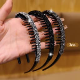 3 rhinestone Korean version with toothed anti slip headband, high-end hair accessory suitable for daily use