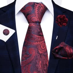 New Style 8 CM Red Paisley Tie Handkerchief Cufflink Pin Set For Men Necktie Clothing Accessories Wedding Gravatas Fit Party
